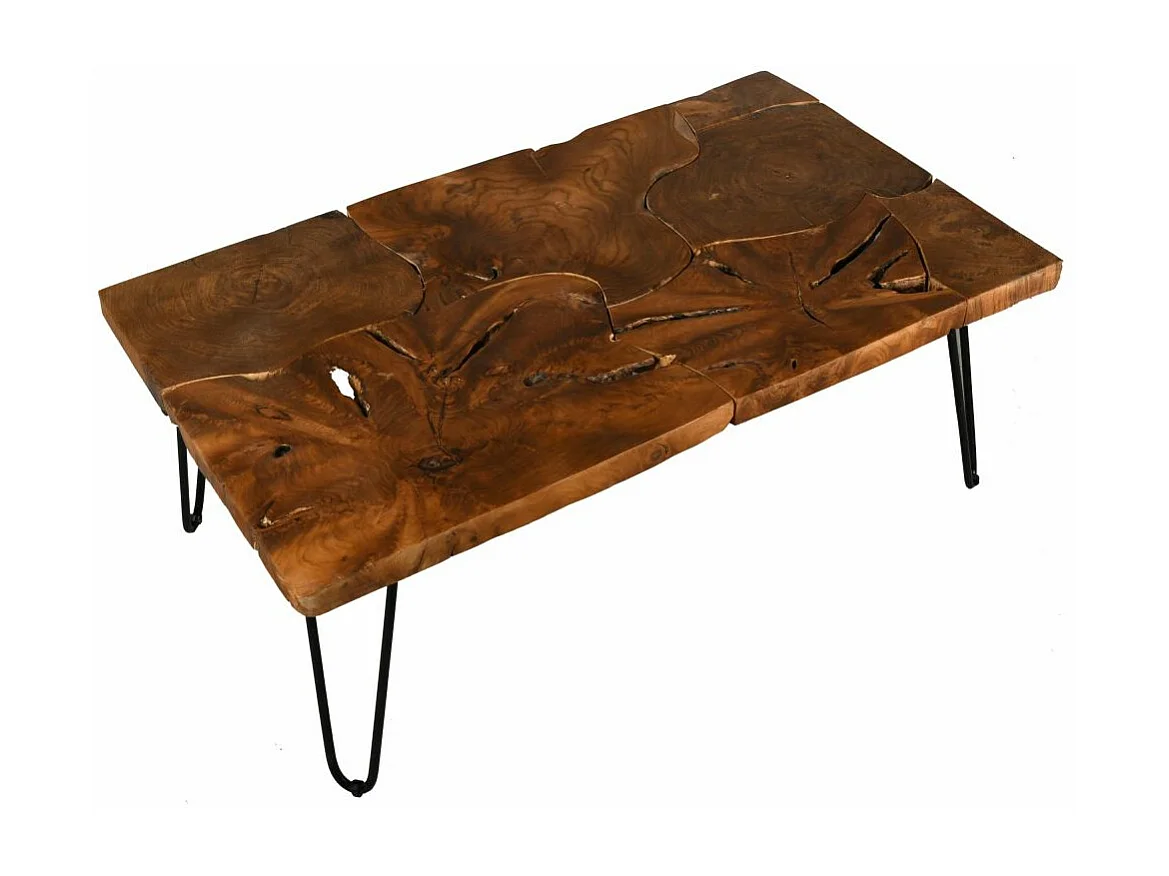 Table basse rectangulaire en teck et métal Puzzle