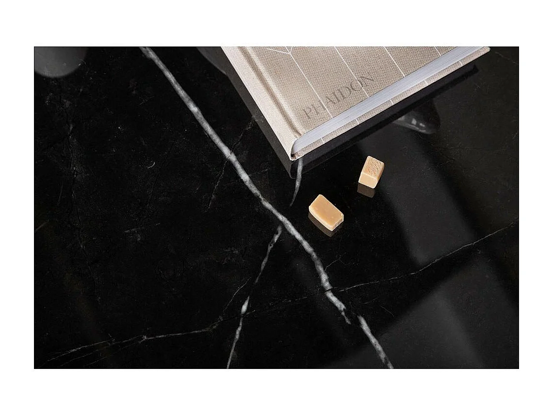 Table Basse en Verre Marbré "Tristar" 80cm Noir