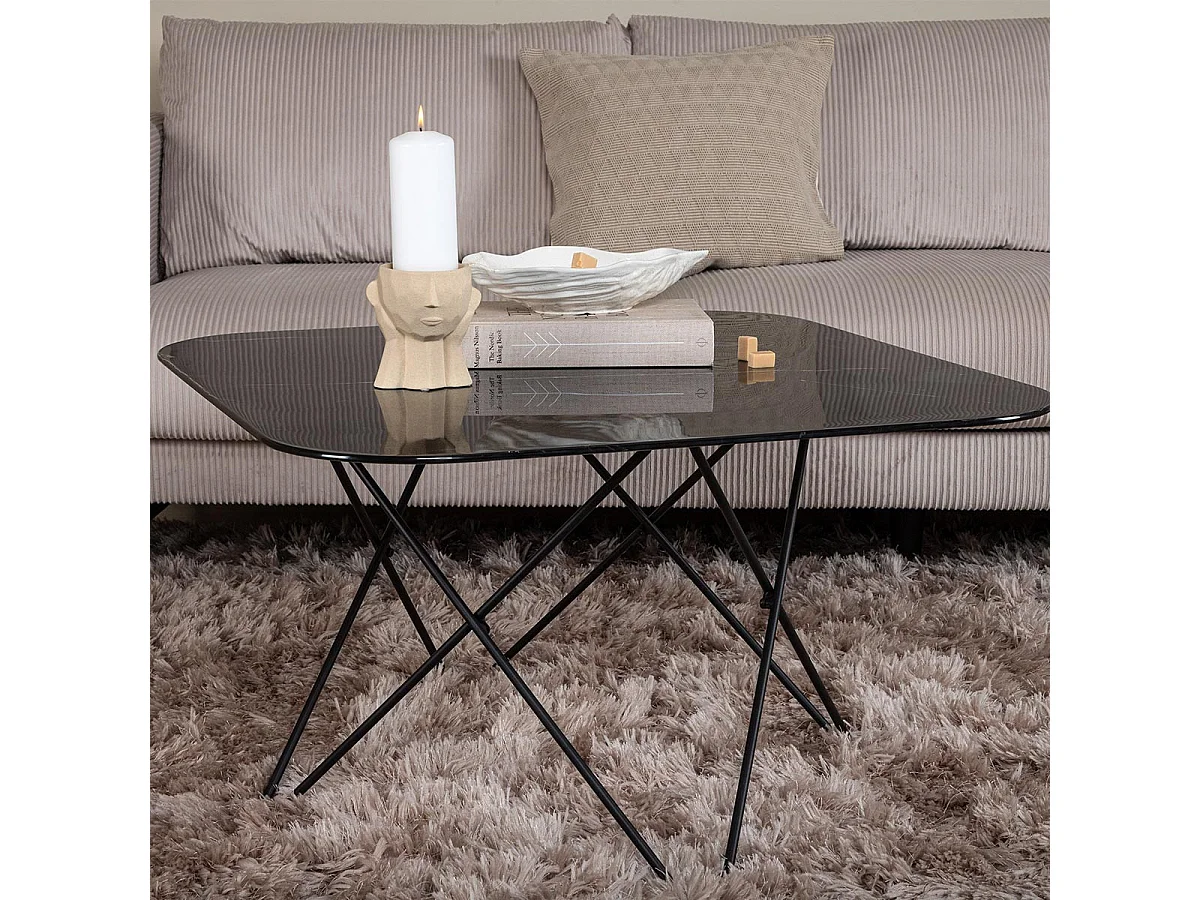 Tavolino quadrato in acciaio e vetro Tristar