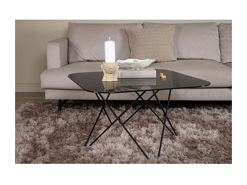 Table Basse en Verre Marbré "Tristar" 80cm Noir