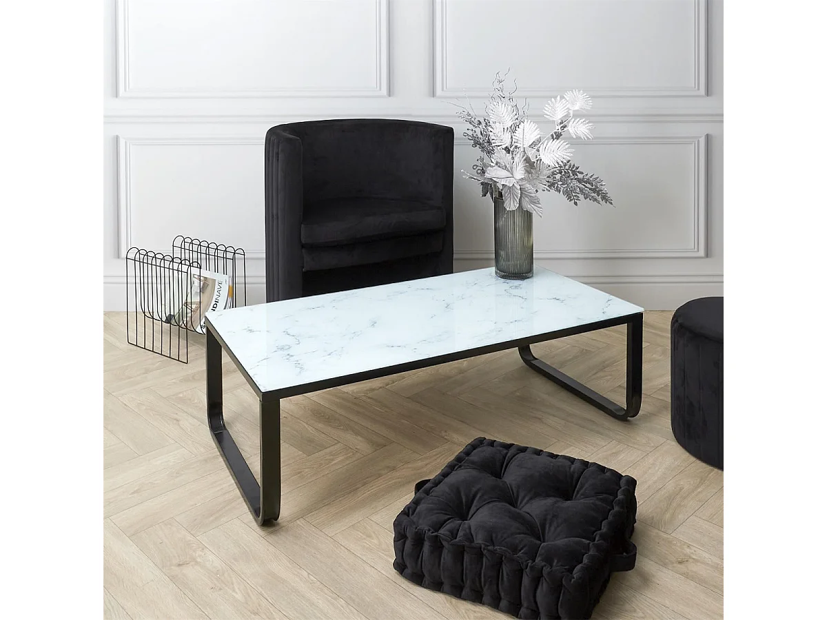 Table Basse En Verre Marble Blanc Noir, Blanc