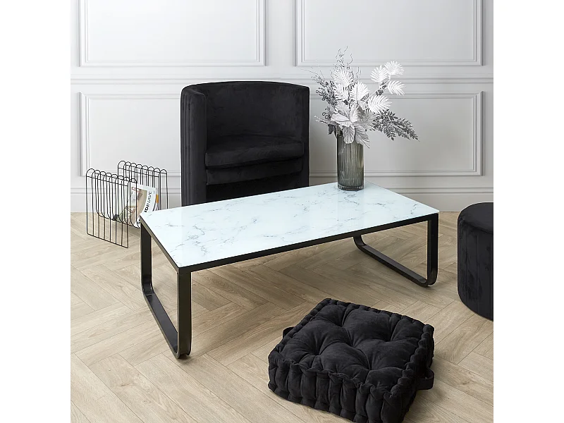 Table Basse En Verre Marble Blanc Noir, Blanc