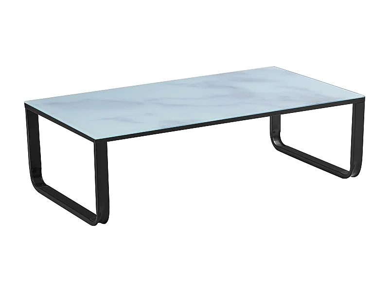 Table Basse En Verre Marble Blanc Noir, Blanc
