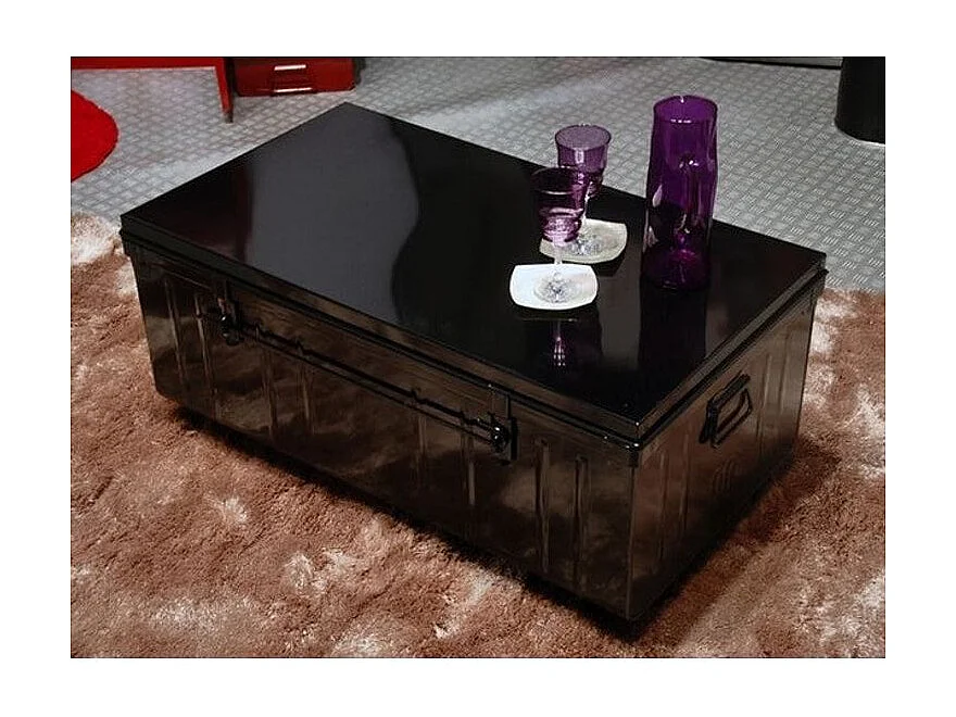 Table basse malle en métal noir Terra L100xH40xP55