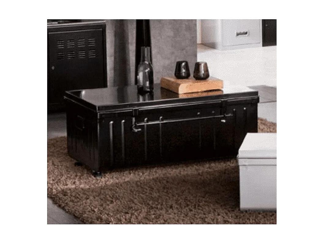 Table basse malle en métal noir Terra L100xH40xP55