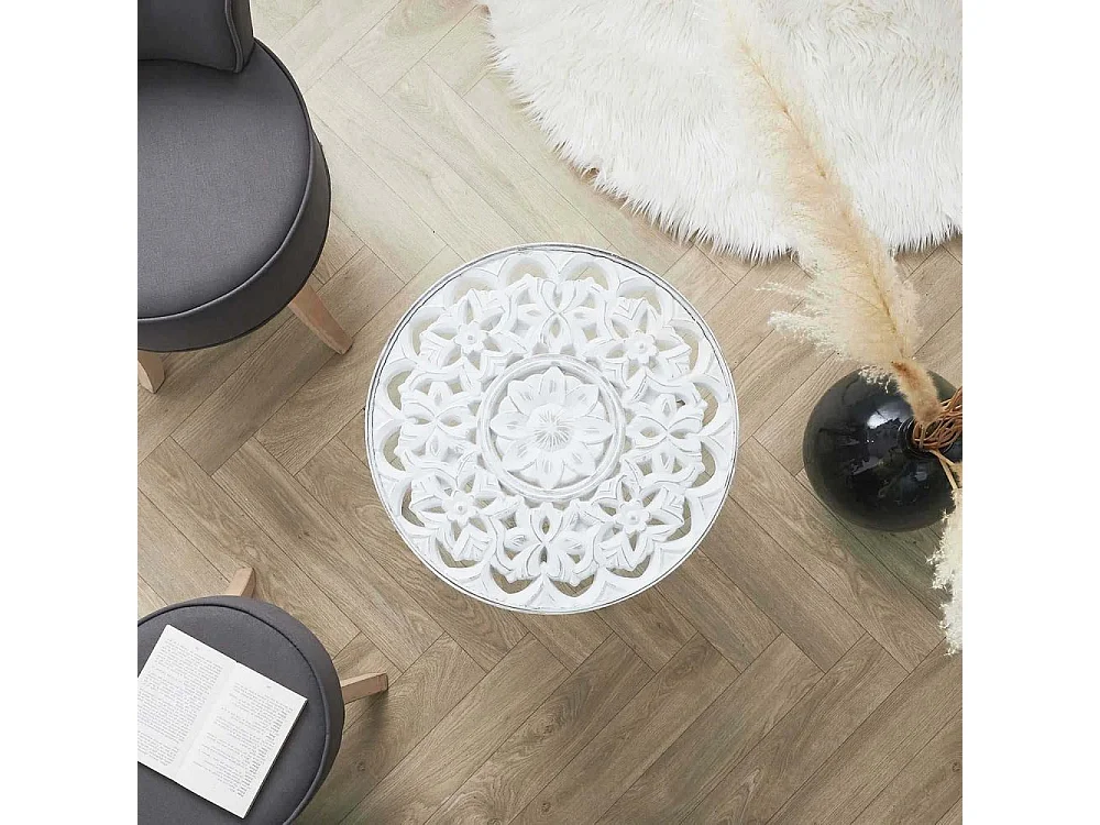 Table Basse Arabesque 50cm Beige, Blanc