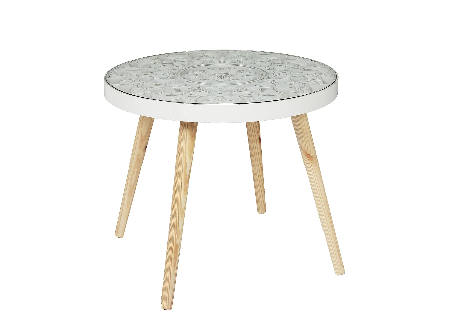 Table Basse Arabesque 50cm Beige, Blanc