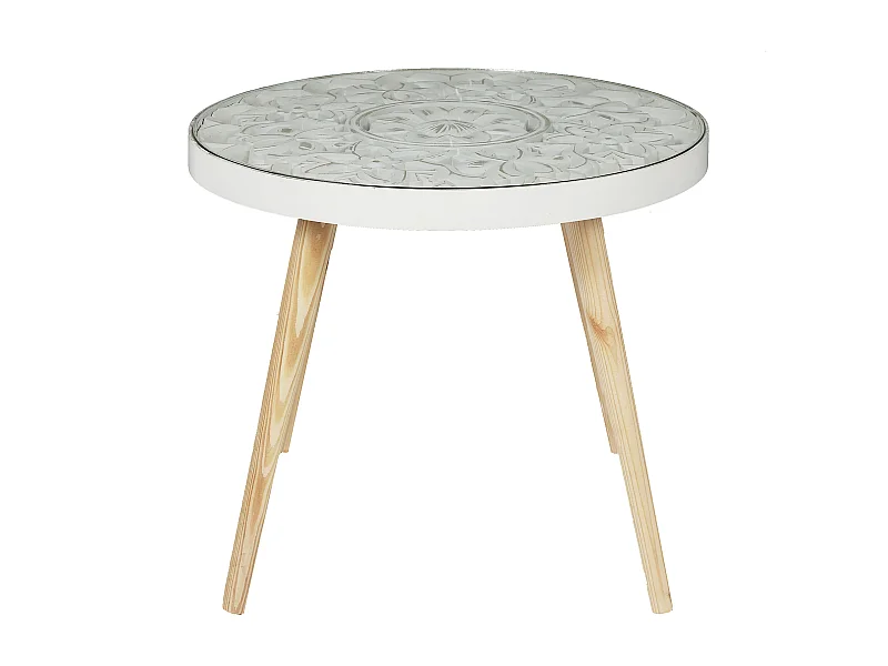 Table Basse Arabesque 50cm Beige, Blanc