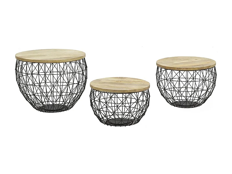 Tables basses en métal et manguier (Lot de 3)