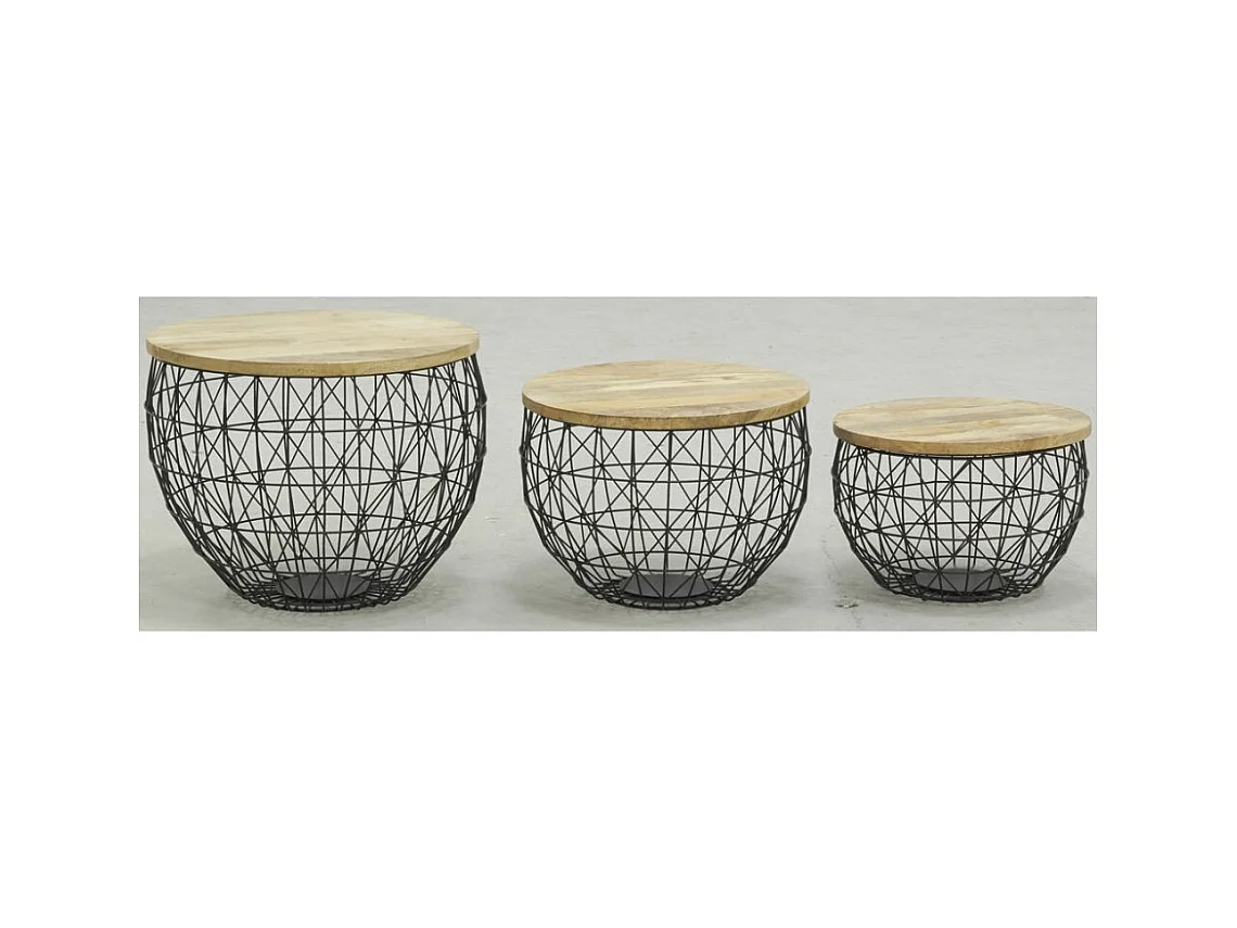 Sofatisch aus Metall und Mangoholz (3er-Pack)