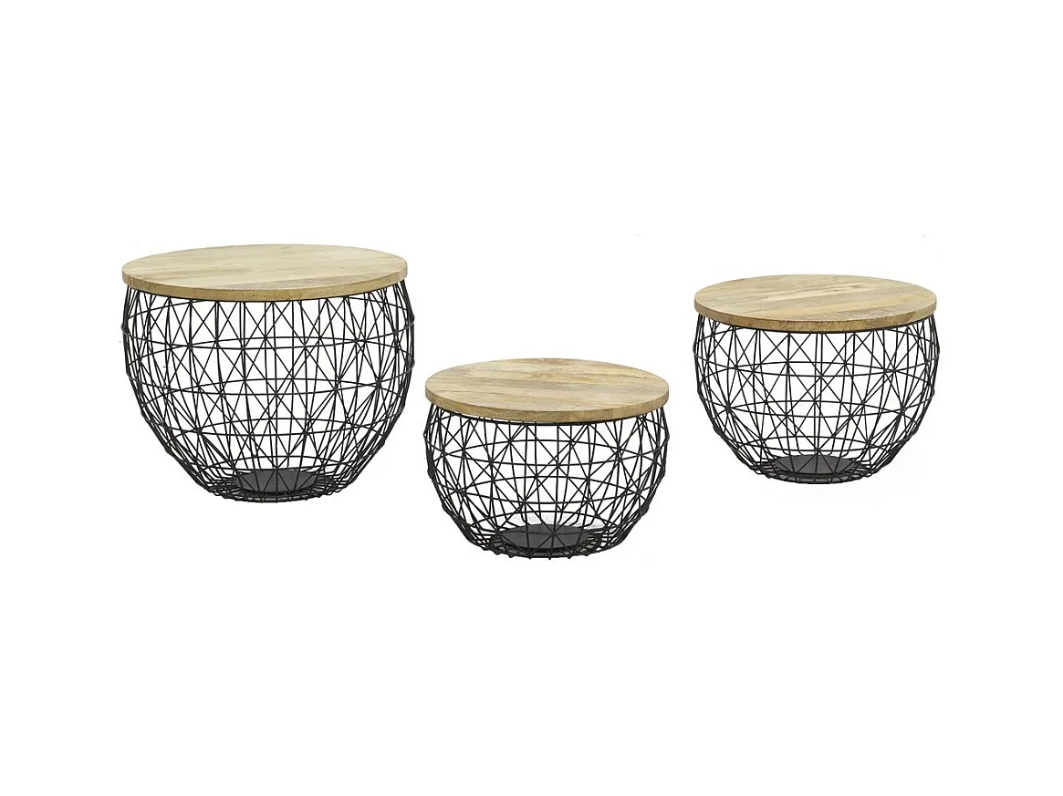 Tables basses en métal et manguier (Lot de 3)