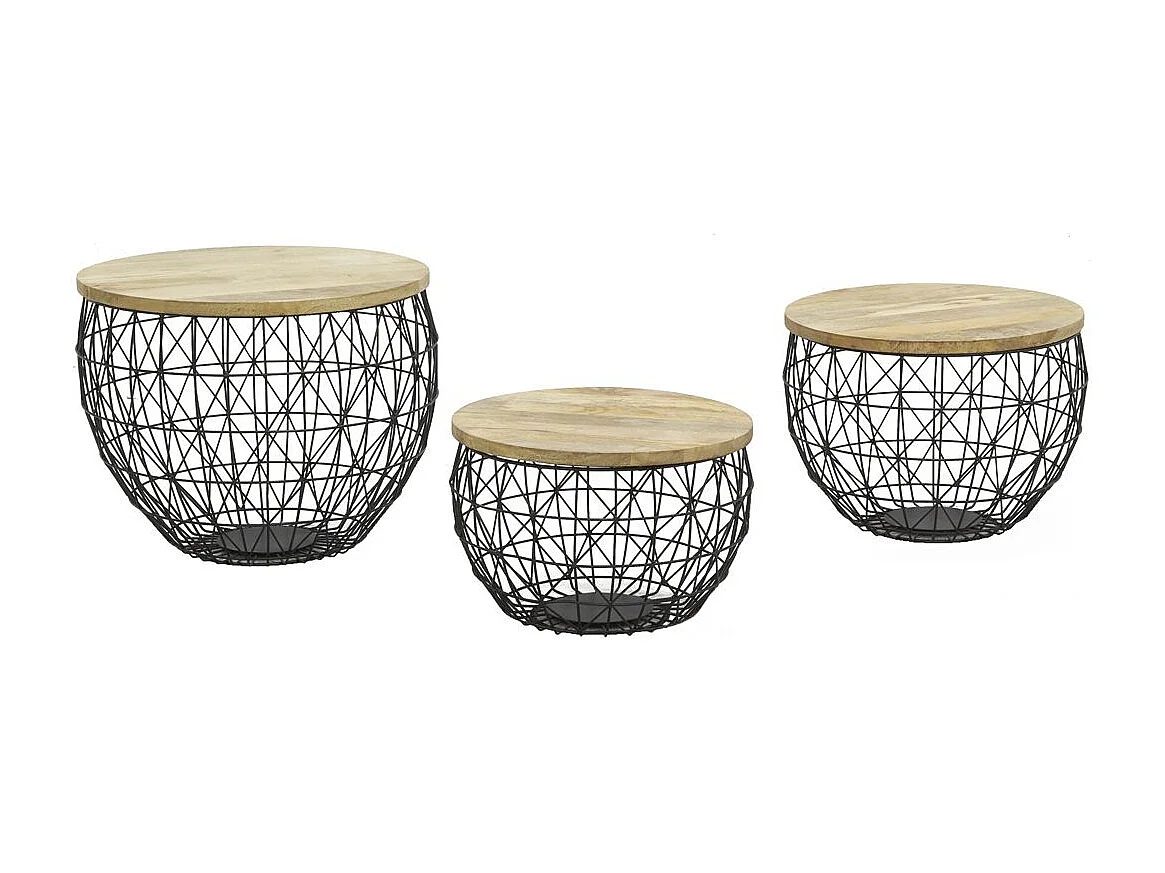 Sofatisch aus Metall und Mangoholz (3er-Pack)