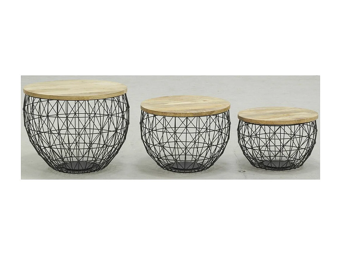 Sofatisch aus Metall und Mangoholz (3er-Pack)