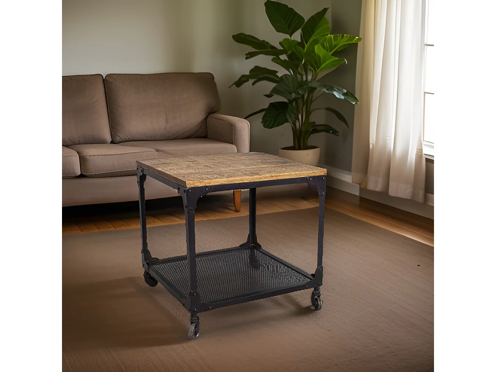 Table basse carrée avec roulettes Indus 50 x 50 cm