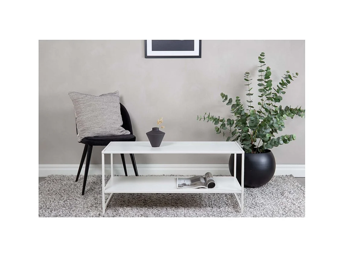 Table Basse Avec Étagère "Staal" 102cm Blanc