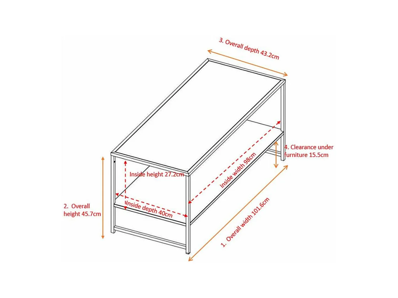Table Basse Avec Étagère "Staal" 102cm Blanc