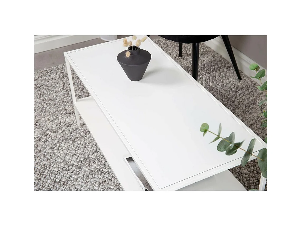 Table Basse Avec Étagère "Staal" 102cm Blanc