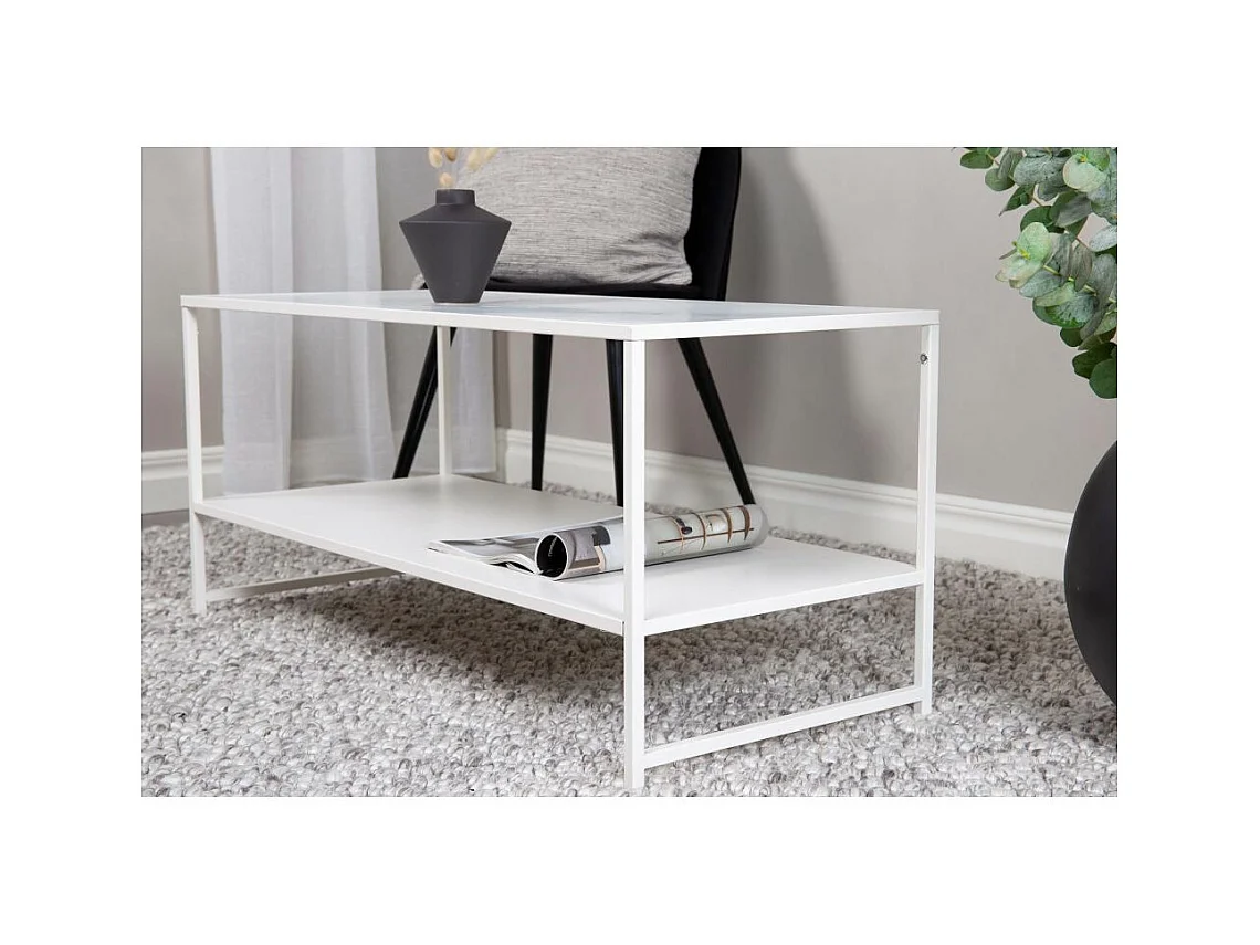 Table Basse Avec Étagère "Staal" 102cm Blanc