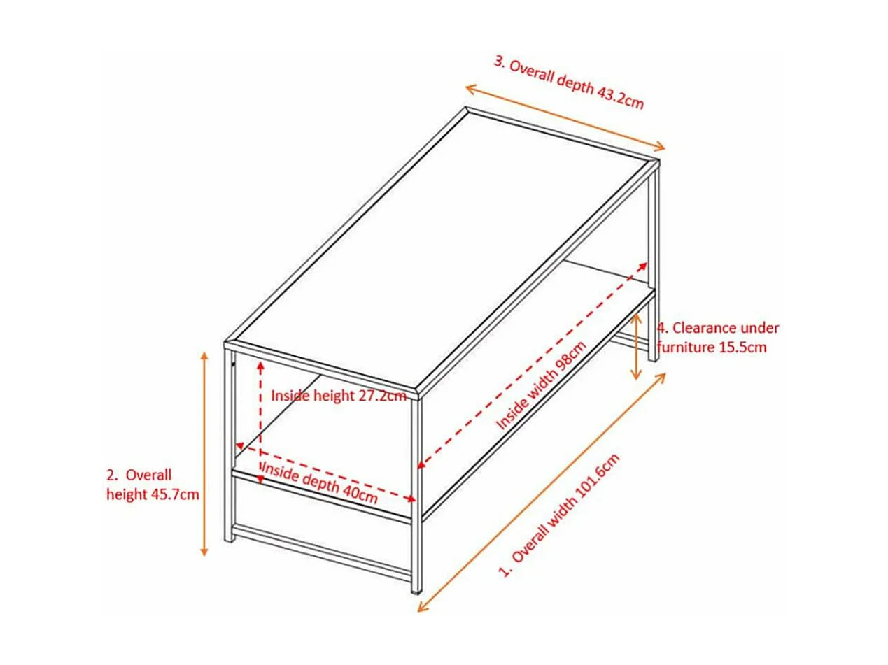 Table Basse Avec Étagère "Staal" 102cm Blanc
