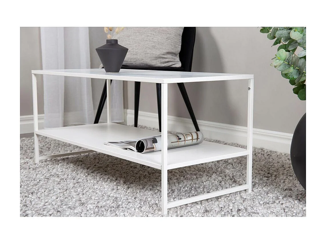 Table Basse Avec Étagère "Staal" 102cm Blanc