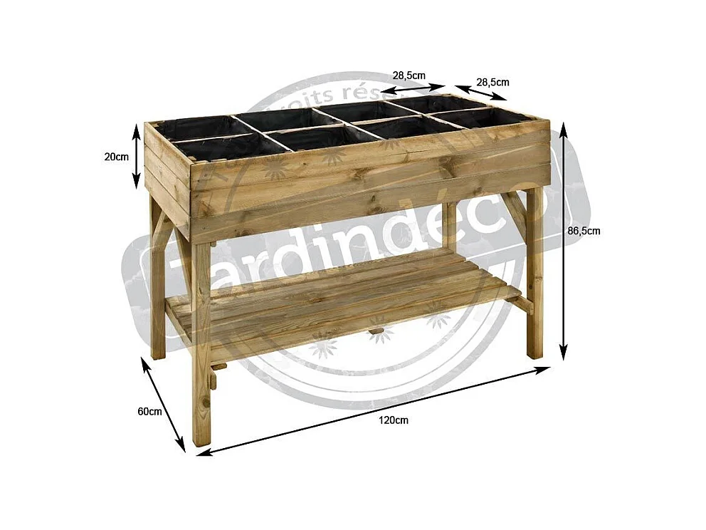 Potager surélevé 8 carrés en pin naturel