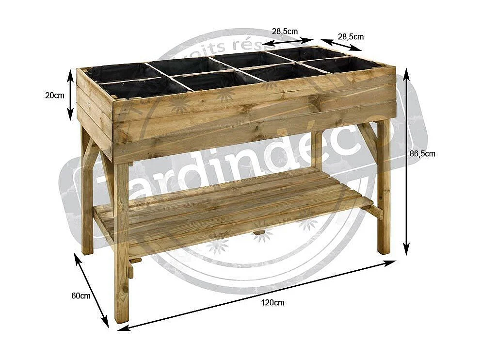 Potager surélevé 8 carrés en pin naturel