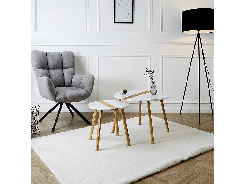 Table Gigogne Bicolore Relief Blanc X2 Blanc, Marron