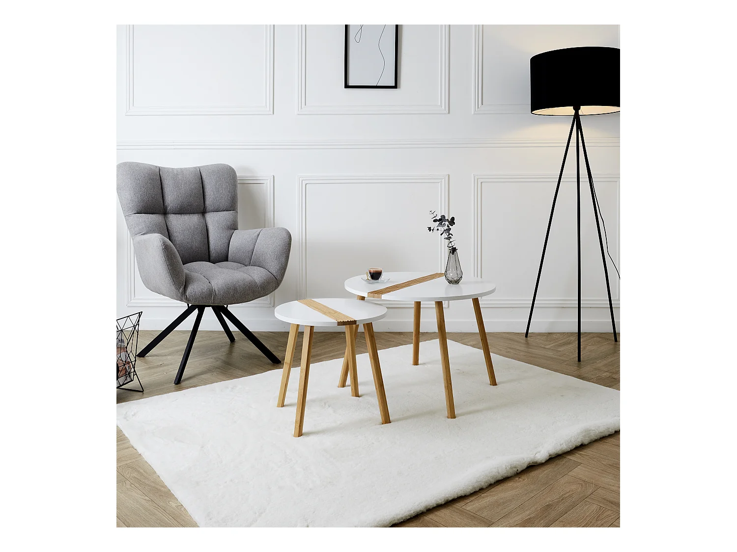 Table Gigogne Bicolore Relief Blanc X2 Blanc, Marron