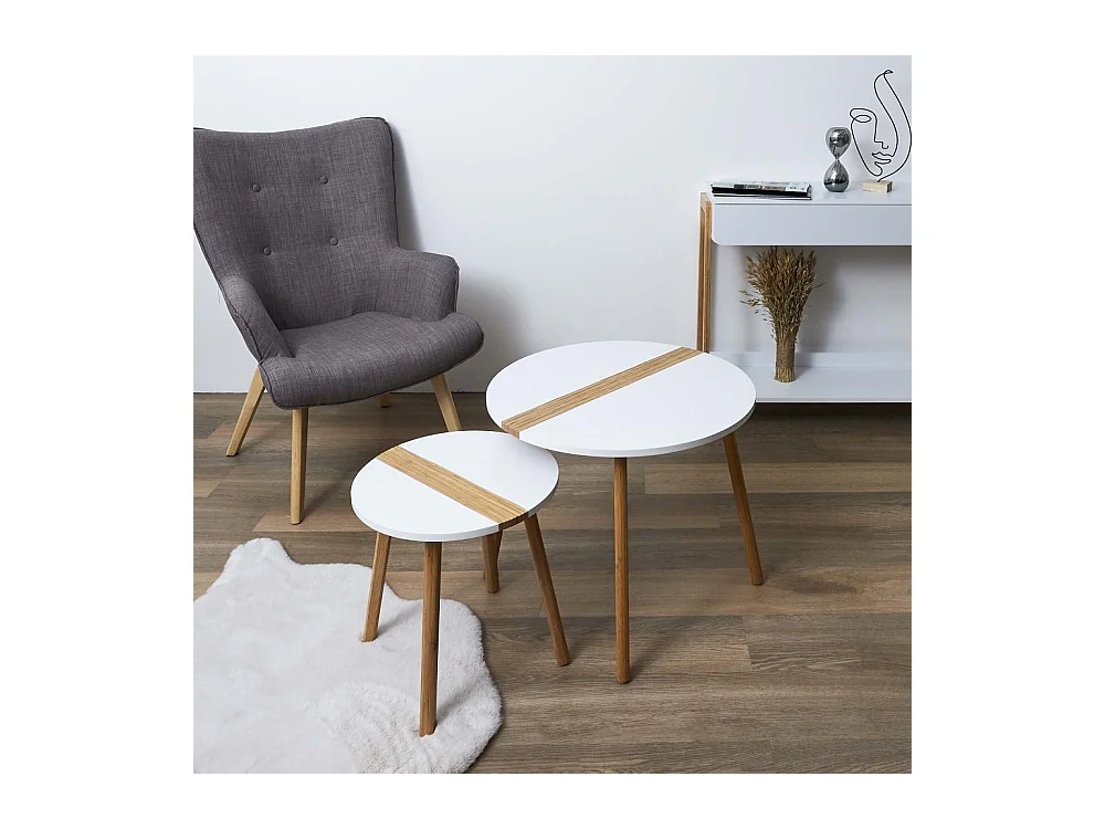 Table Gigogne Bicolore Relief Blanc X2 Blanc, Marron