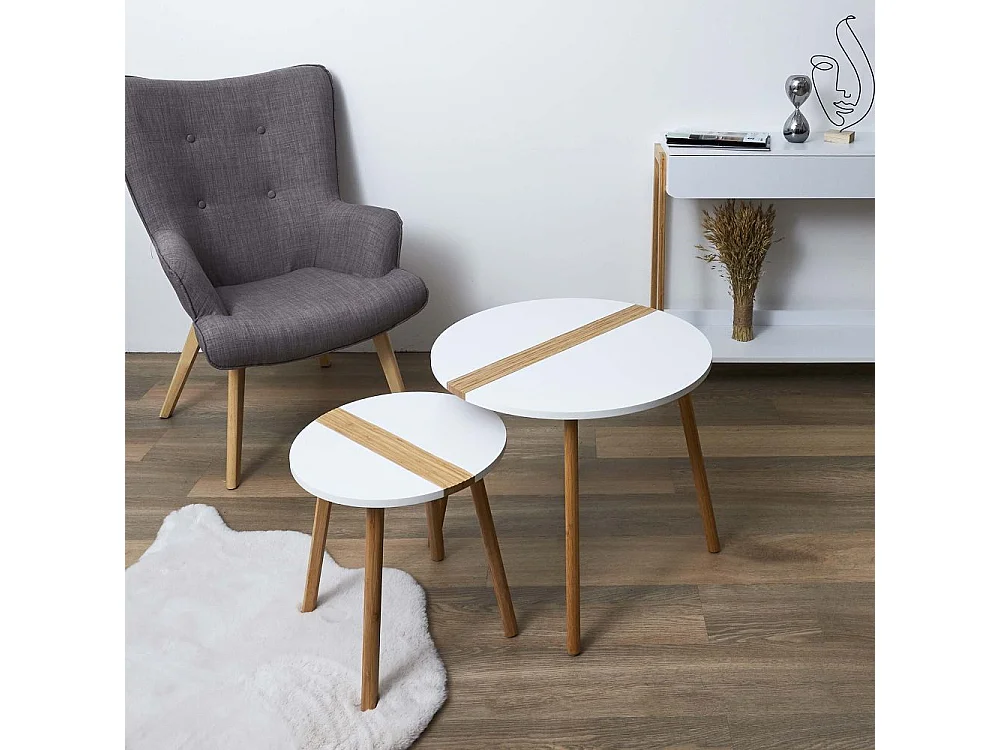 Table Gigogne Bicolore Relief Blanc X2 Blanc, Marron