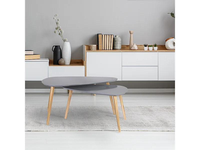 Table Gigogne Bois Galet Gris Gris
