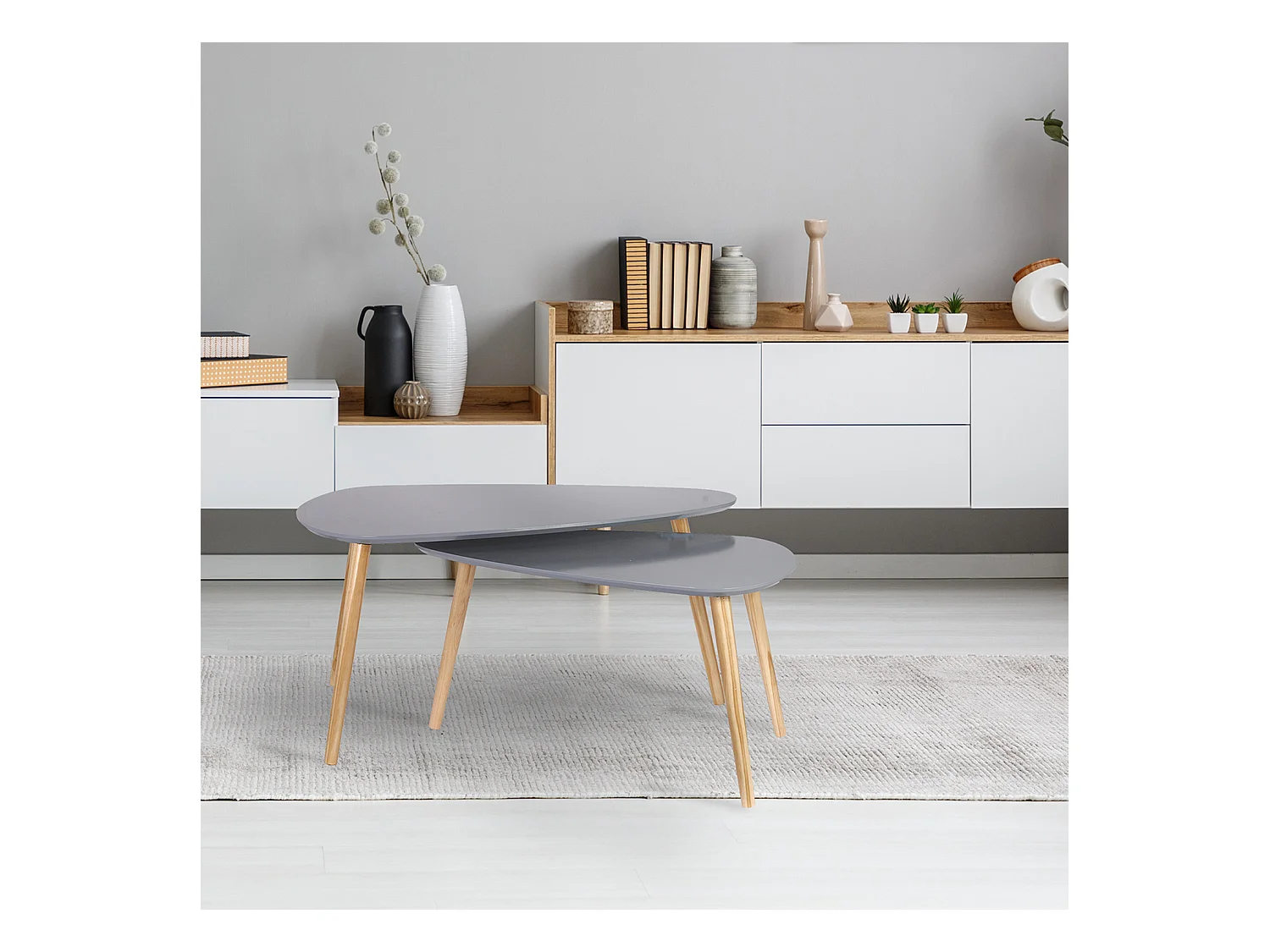 Table Gigogne Bois Galet Gris Gris