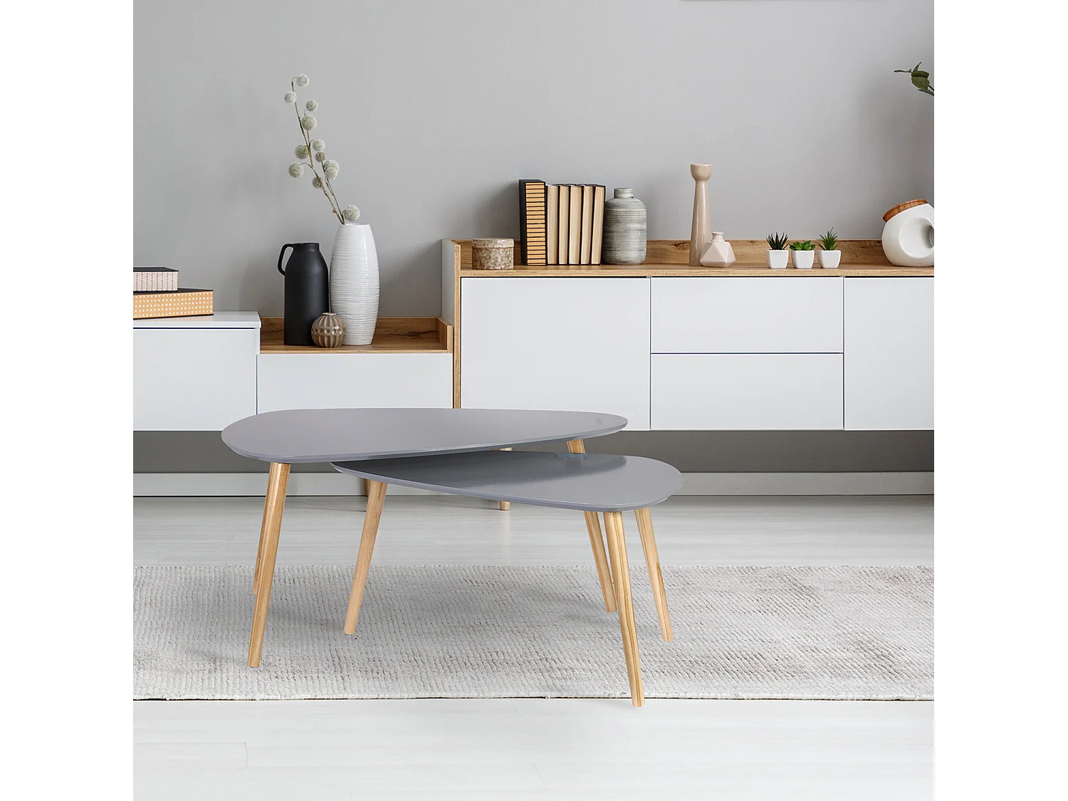 Table Gigogne Bois Galet Gris Gris