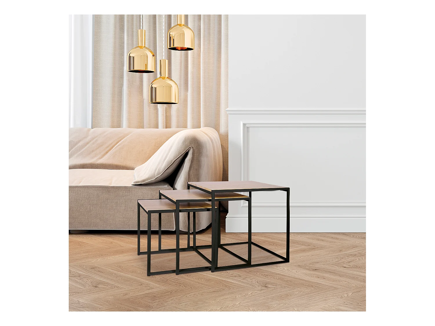 Tables Carrees Gigognes X3 Marron, Noir