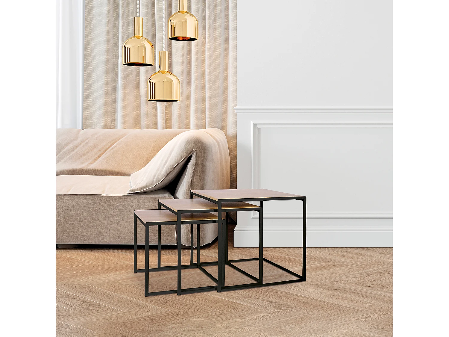 Tables Carrees Gigognes X3 Marron, Noir