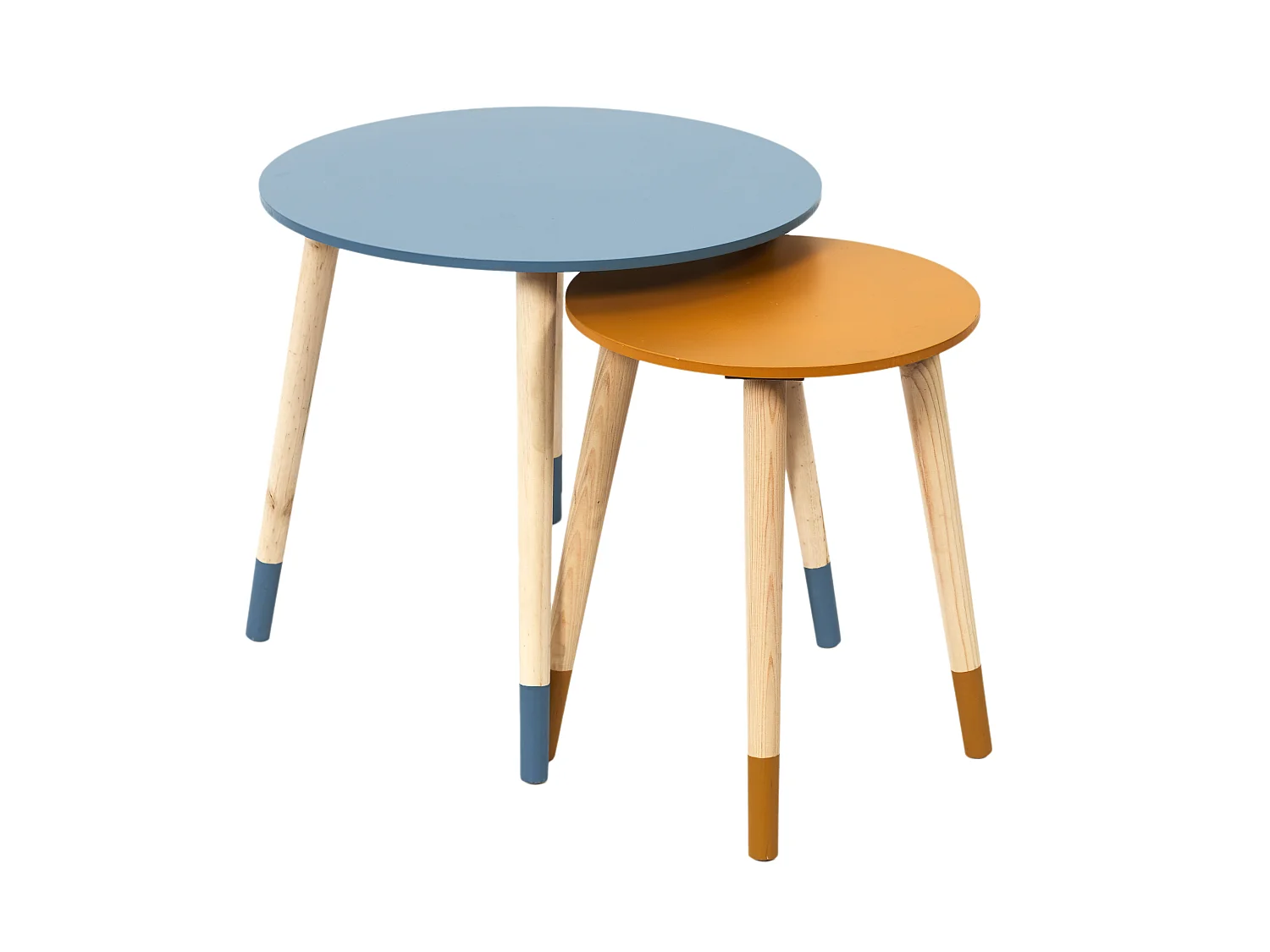 Lot de 2 Tables Gigognes "Relief Bicolore" 48cm Bleu & Jaune