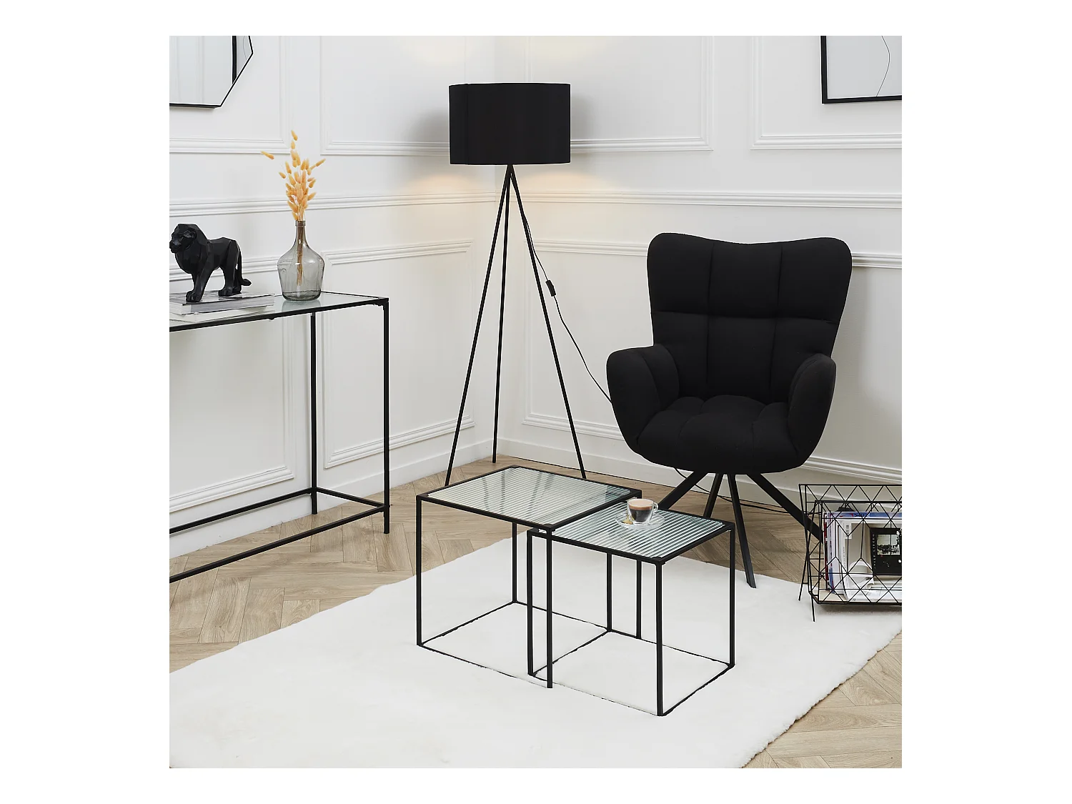 Table Gigogne Rosa Verre Texture X2 Noir, Transparent