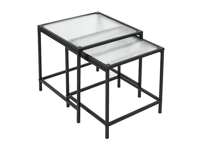 Table Gigogne Rosa Verre Texture X2 Noir, Transparent