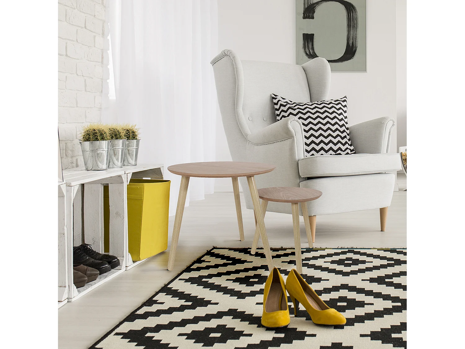 Table Gigogne Bois Ronde X2 Beige