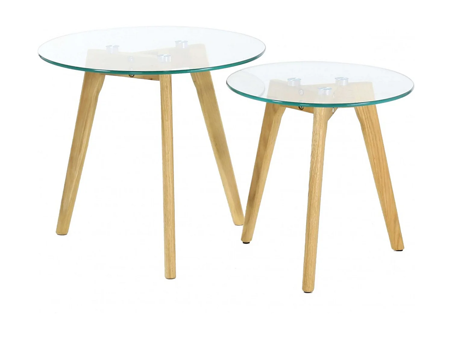 Tables Gigognes En Verre Trempe Plateau Rond X2 Transparent, Marron