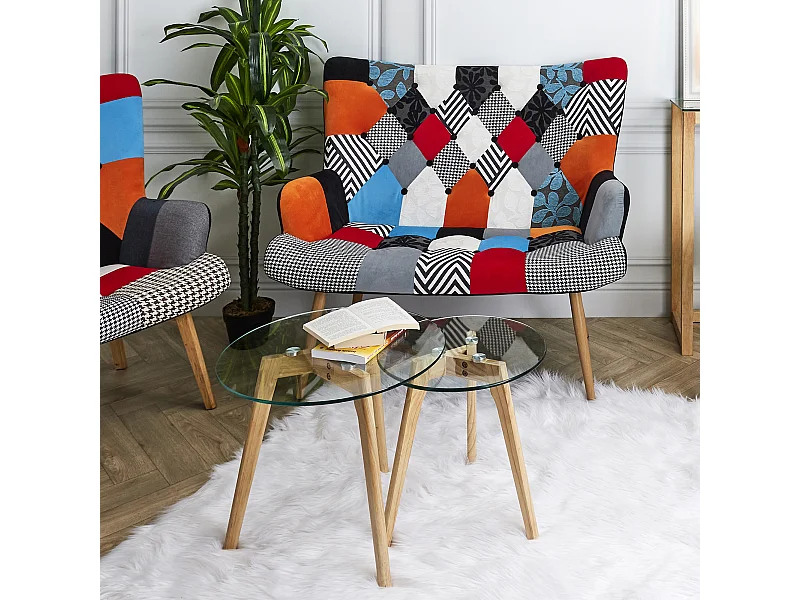 Tables Gigognes En Verre Trempe Plateau Rond X2 Transparent, Marron