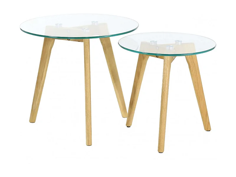 Tables Gigognes En Verre Trempe Plateau Rond X2 Transparent, Marron