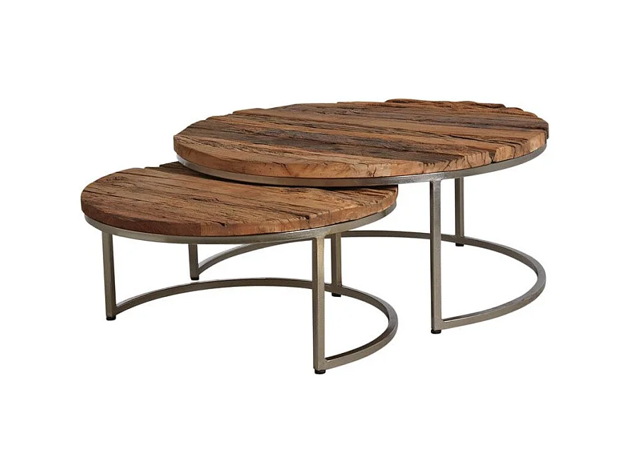 Tables gigognes en bois massif et acier (Lot de 2)
