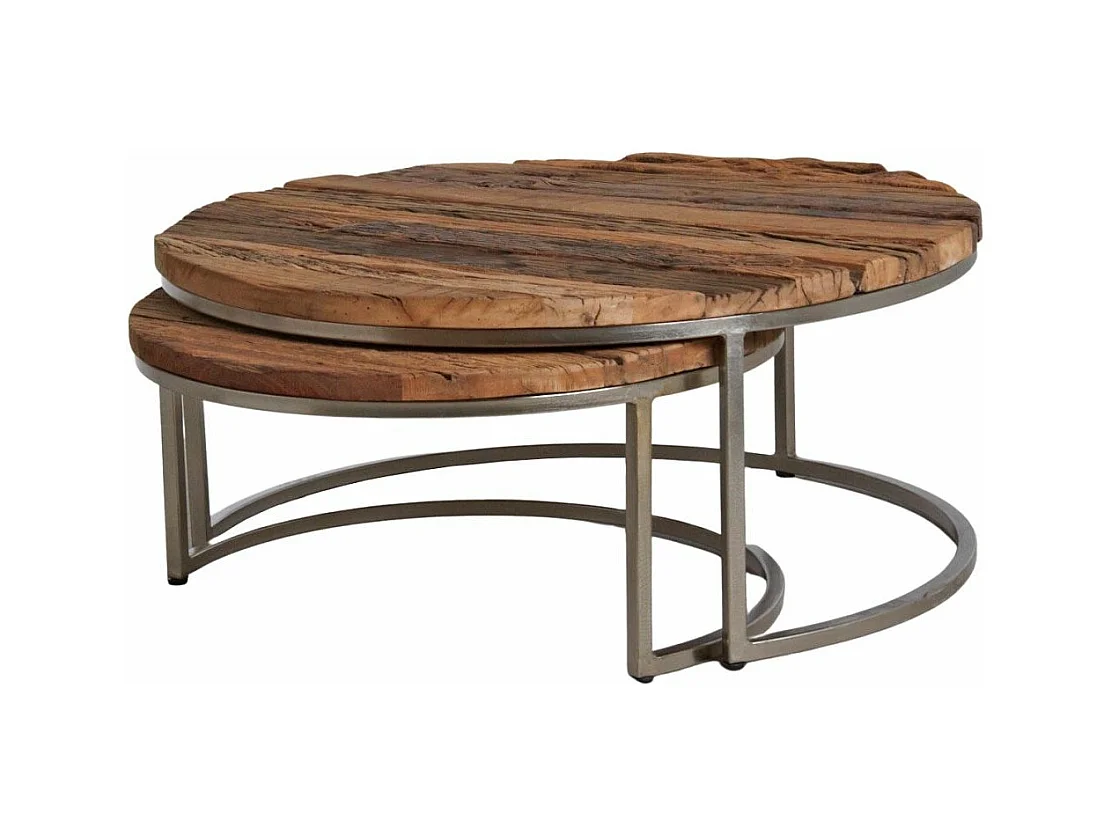 Tables gigognes en bois massif et acier (Lot de 2)