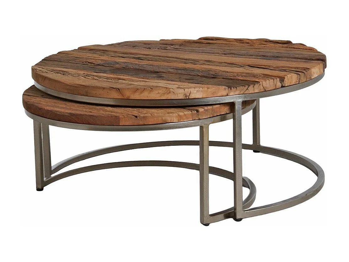 Tables gigognes en bois massif et acier (Lot de 2)