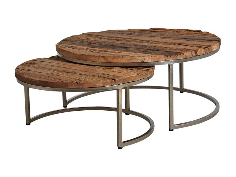 Tables gigognes en bois massif et acier (Lot de 2)