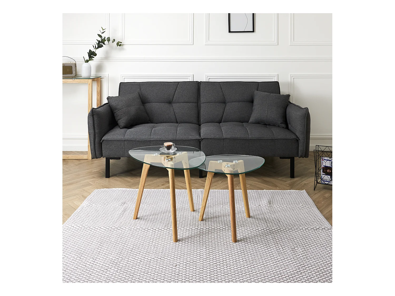 Tables Gigognes En Verre Trempe Galet X2 Transparent, Beige