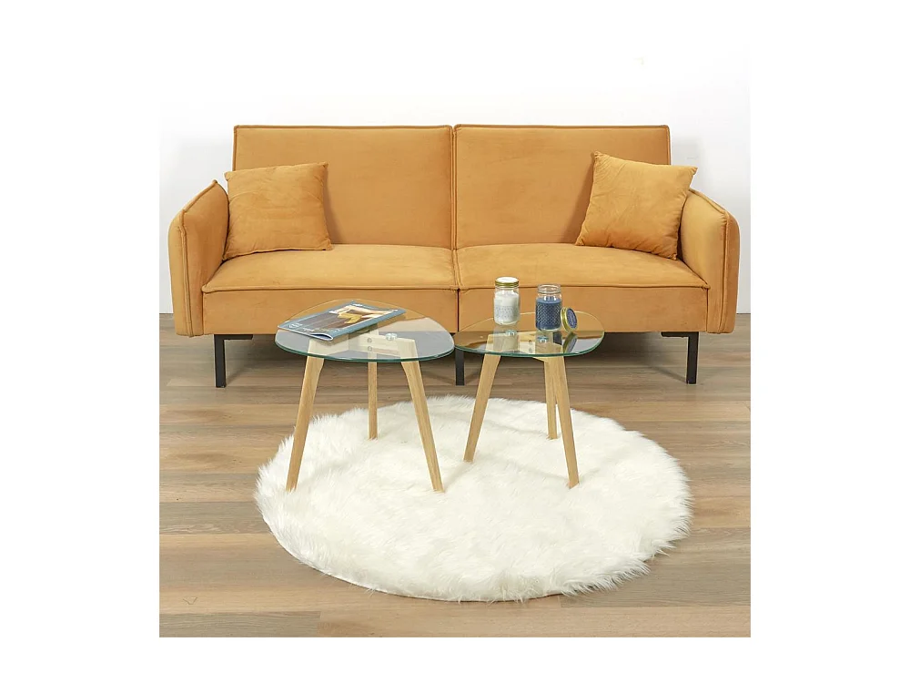 Tables Gigognes En Verre Trempe Galet X2 Transparent, Beige