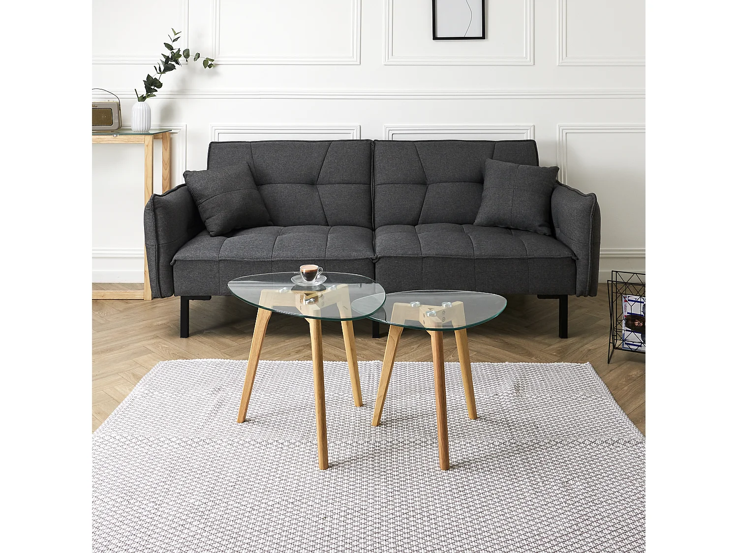 Tables Gigognes En Verre Trempe Galet X2 Transparent, Beige