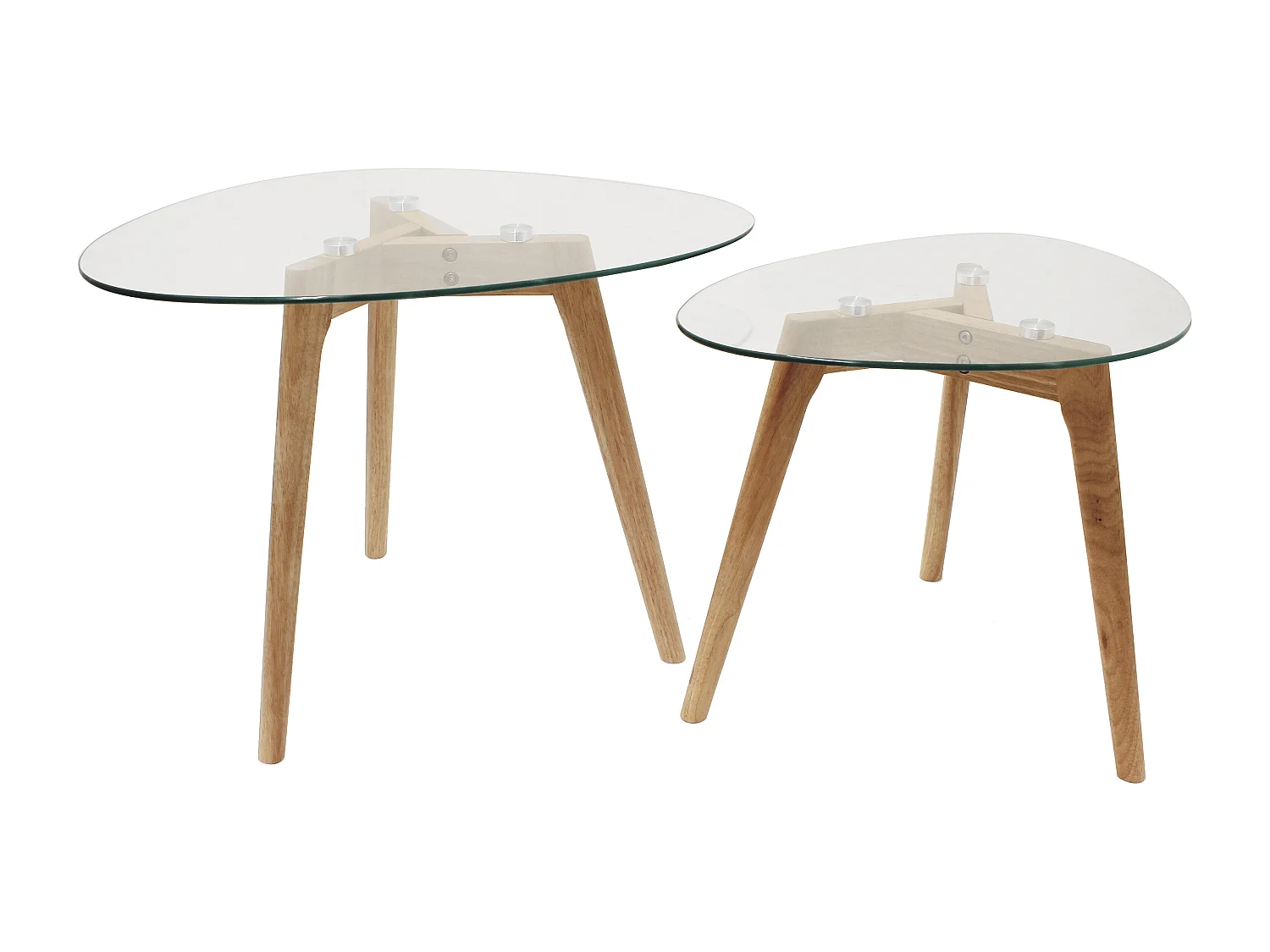 Tables Gigognes En Verre Trempe Galet X2 Transparent, Beige